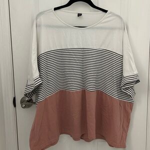 Colourblock Pink and White Tshirt, Sz 4XL